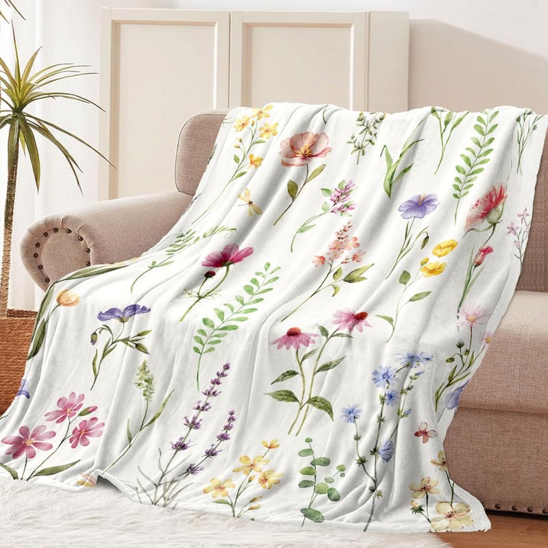Tupmnbry Wildflowers Throw Blanket Botanical Floral Printed Blanket Super Soft Flannel Throw Blankets Lightweight Fluffy Plush Fuzzy Bed Blankets for Bedding Sofa 50"X60" - Image 2