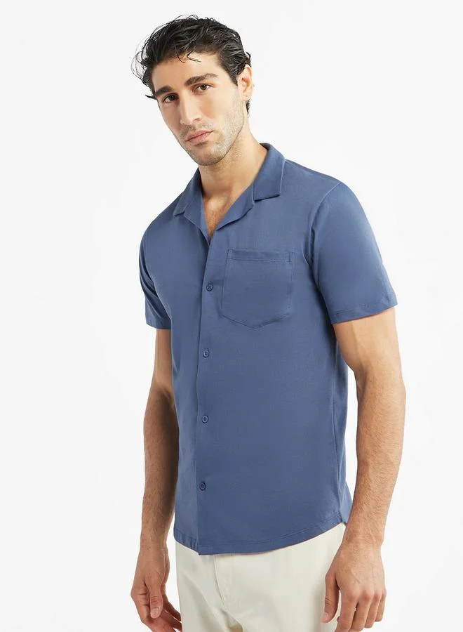 Splash FAV Solid Camp Collar Shirt with Short Sleeves and Pocket