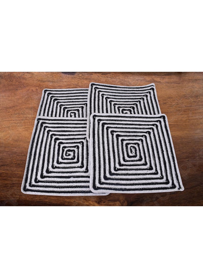TSUKUYOMI TSUKUYOMI Pack of 2 Jute Rustic Vintage Place mat for Dining Table Bedside Table Tea Coaster Plate mat Decoration mat Square 30 cm Cotton White Black Box 12x12 Sq  - Image 1