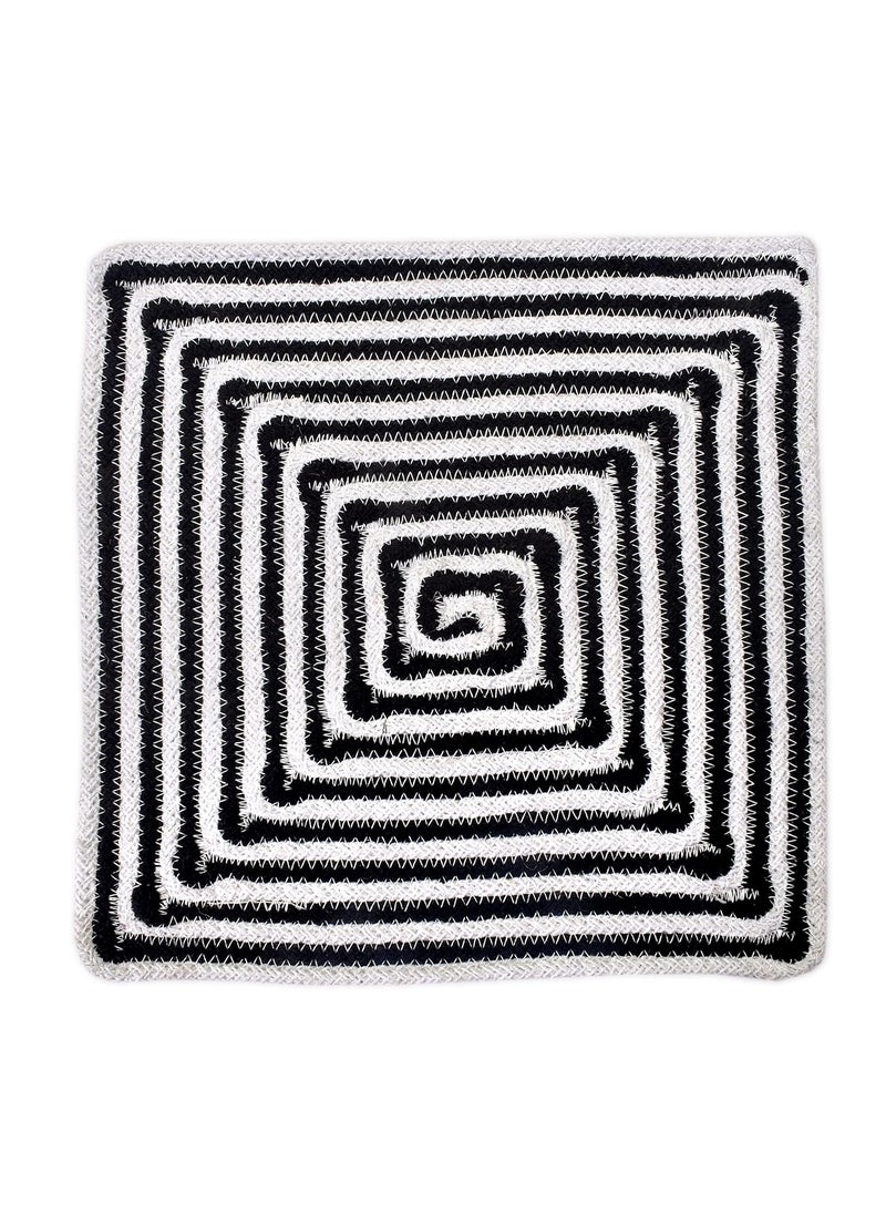 TSUKUYOMI TSUKUYOMI Pack of 2 Jute Rustic Vintage Place mat for Dining Table Bedside Table Tea Coaster Plate mat Decoration mat Square 30 cm Cotton White Black Box 12x12 Sq  - Image 4