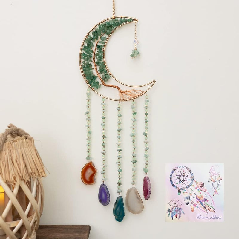 Dreamsum Green Agate Dream Catchers with Crystal Tree of Life Gemstone Dream Catchers Natural Gem Agate Wall Hangings Room Dreamcatchers Decor (Green) - Image 1