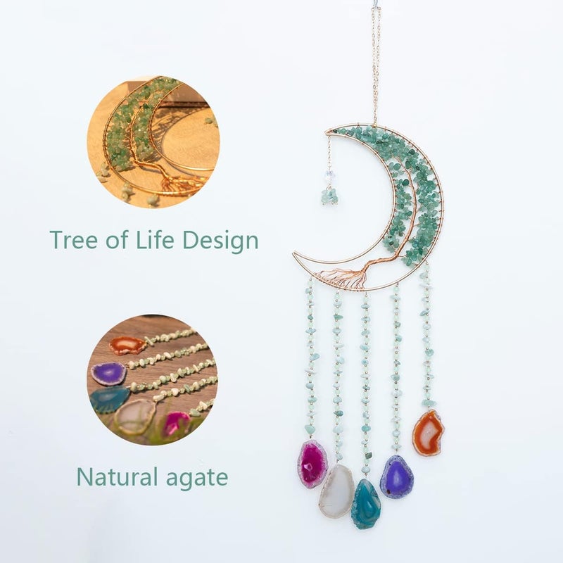 Dreamsum Green Agate Dream Catchers with Crystal Tree of Life Gemstone Dream Catchers Natural Gem Agate Wall Hangings Room Dreamcatchers Decor (Green) - Image 2