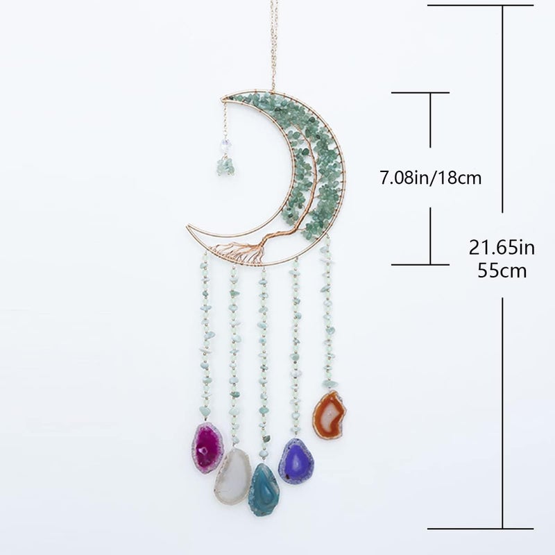 Dreamsum Green Agate Dream Catchers with Crystal Tree of Life Gemstone Dream Catchers Natural Gem Agate Wall Hangings Room Dreamcatchers Decor (Green) - Image 3