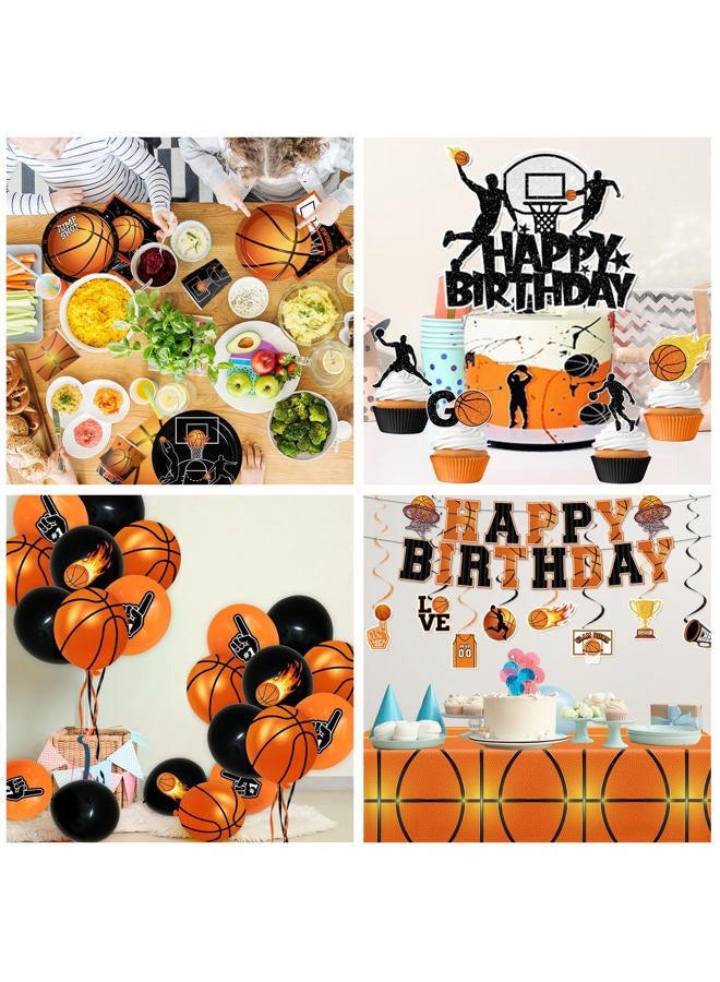 Peghoqu Basketball Party Decorations Basketball Birthday Theme Decoration Disposable Paper Plates,Napkins,Tablecloth,Cups,Balloon,Banner,Hanging Swirls,Cake Topper for Basketball Party Decor Supplies,Serve 24 - Image 4