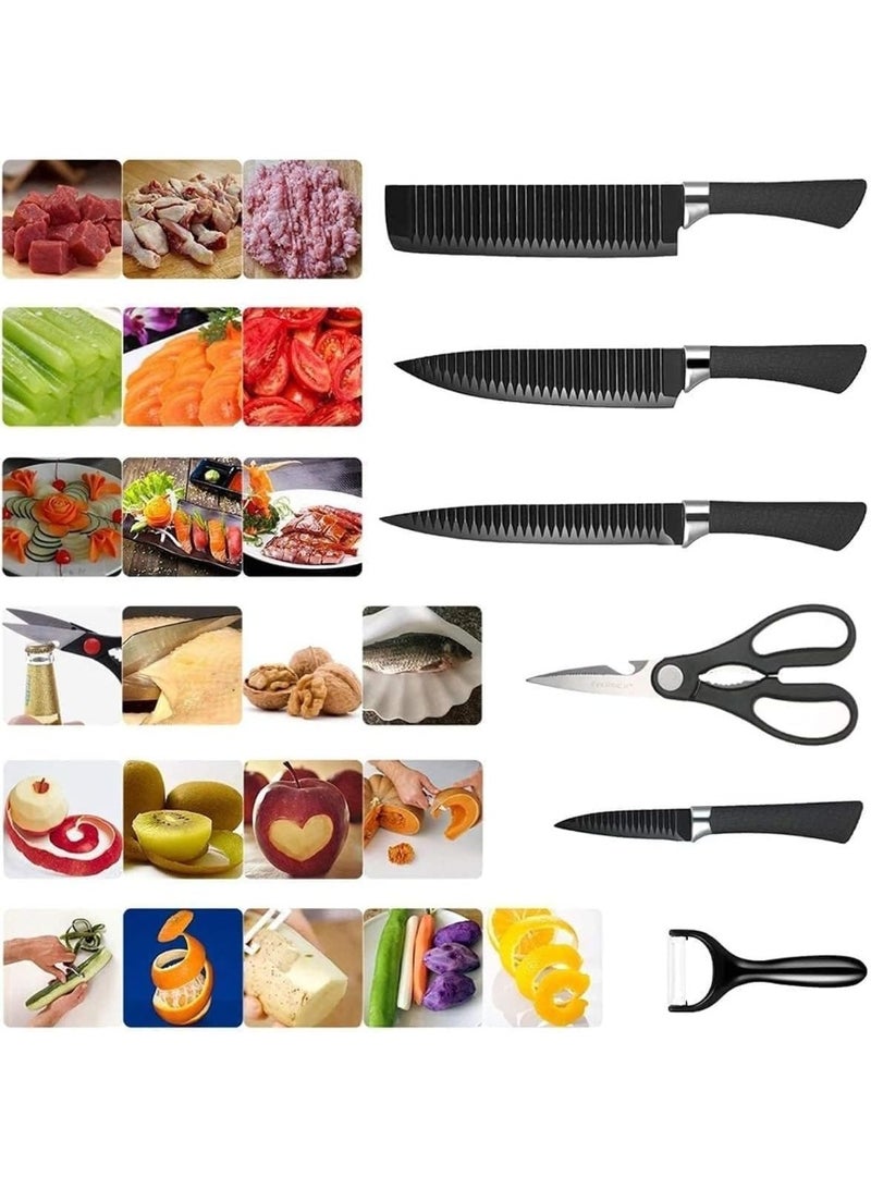 سيبتر طقم سكاكين ستانلس ستيل غير اللاصقة خفيفة الوزن مع مقبض مريح  مع مقشرة ومقص 6 قطع - Image 1