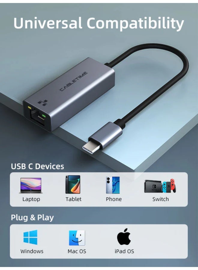CABLETIME USB-C to RJ45 100MbpsEthernet,Space Grey - Image 2