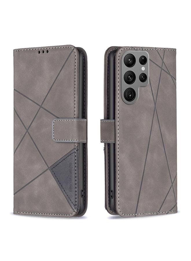 S-TOP Case For Samsung Galaxy S23 Ultra 5G Magnetic Buckle Rhombus Texture Leather Phone Case - Image 1