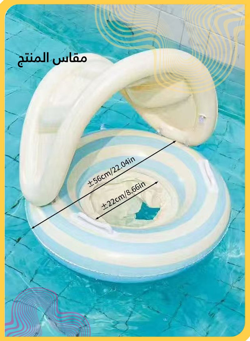 شي آند ليتل عوامة سباحة للأطفال مع مقعد ومظلة، حلقة سباحة قابلة للنفخ للأطفال الصغار مع مقابض على كلا الجانبين للأطفال من عمر 1 إلى 6 سنوات، عوامة سباحة آمنة للأطفال مع مظلة ومقابض (أزرق) - Image 3
