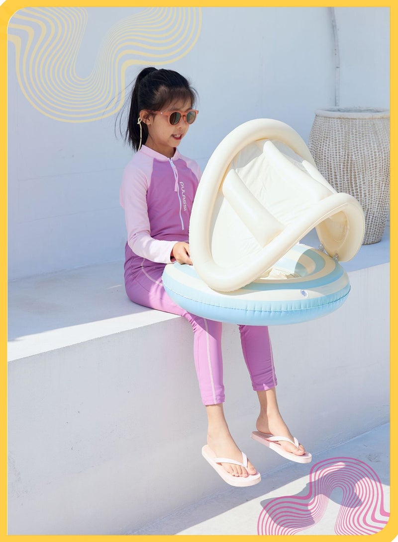 شي آند ليتل عوامة سباحة للأطفال مع مقعد ومظلة، حلقة سباحة قابلة للنفخ للأطفال الصغار مع مقابض على كلا الجانبين للأطفال من عمر 1 إلى 6 سنوات، عوامة سباحة آمنة للأطفال مع مظلة ومقابض (أزرق) - Image 2