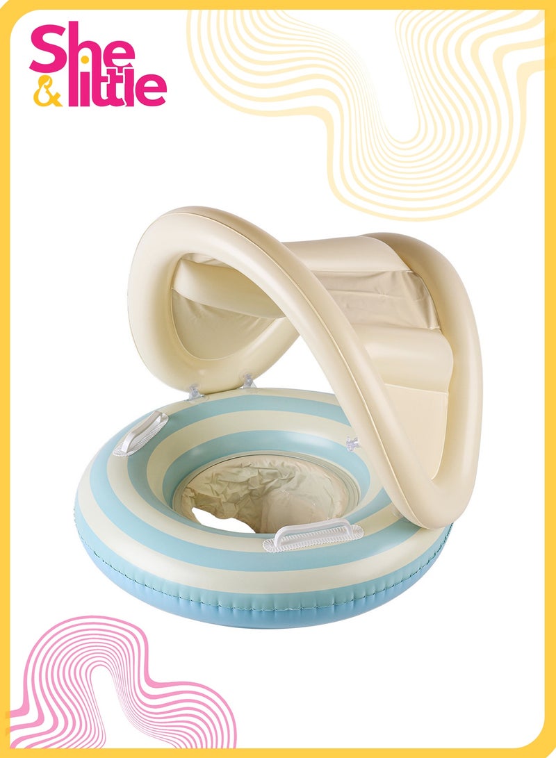 شي آند ليتل عوامة سباحة للأطفال مع مقعد ومظلة، حلقة سباحة قابلة للنفخ للأطفال الصغار مع مقابض على كلا الجانبين للأطفال من عمر 1 إلى 6 سنوات، عوامة سباحة آمنة للأطفال مع مظلة ومقابض (أزرق) - Image 1