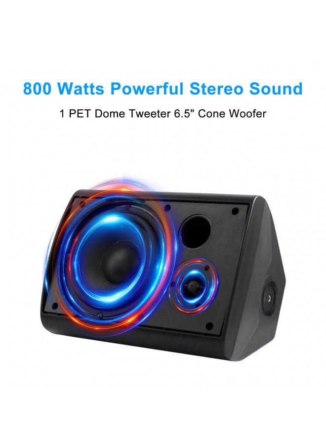 Herdio 6.5 Inches Outdoor Speakers Wired Waterproof Passive,Wall Mount Speakers with 800 Watts Powerful Bass for Home Patio Garden Covered Deck,All-Weather Durability,Black(2 Pairs) - Image 1