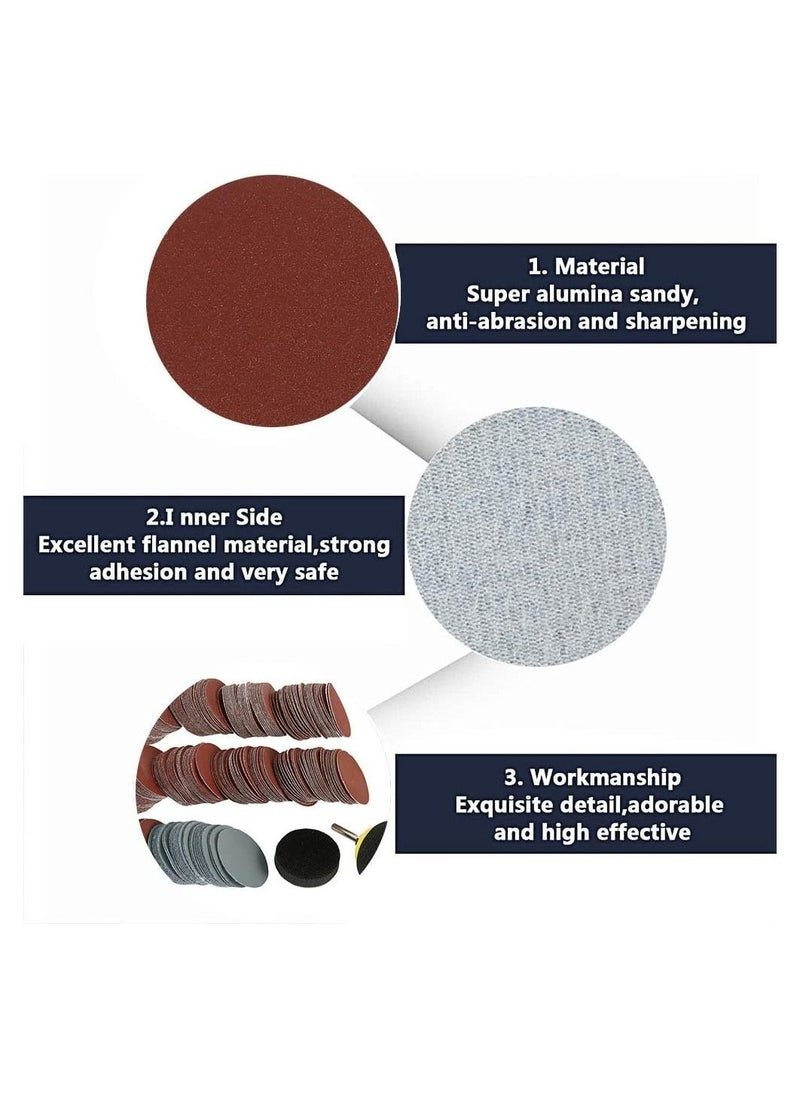300 Pcs Sanding Discs Pads 50 mm Hook and Loop Pads with a Quarter inch Shank Backing Pad and Foam Buffering Pad