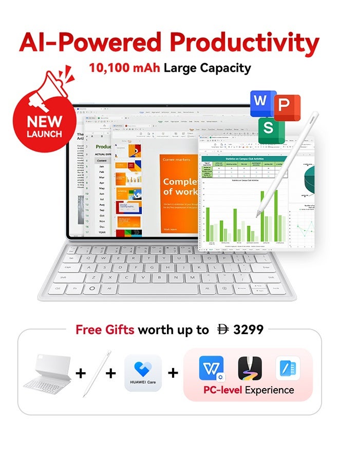 هواوي MatePad Air PaperMatte Tablet 12-inch Blue 8GB RAM 256GB WiFi With WPS Office, Smart Magnetic Keyboard, 66W SuperCharge + FOC - Middle East Version - Image 1
