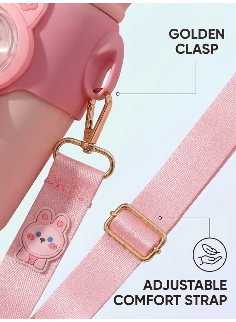 Mobcos Mobcos W Bottle Pink Mobcos Cute Cartoon Kids Water Bottle with Straw and Adjustable Strap Food Grade Tritan One-Click Open Portable Leak Proof Insulated BPA Free For Kids Girls School Travel 500ml | Pink  | Best Price UAE
