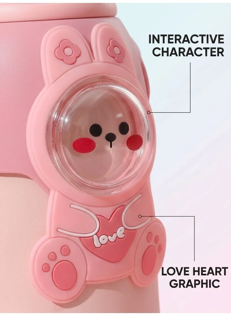Mobcos Mobcos W Bottle Pink Mobcos Cute Cartoon Kids Water Bottle with Straw and Adjustable Strap Food Grade Tritan One-Click Open Portable Leak Proof Insulated BPA Free For Kids Girls School Travel 500ml | Pink  | Best Price UAE