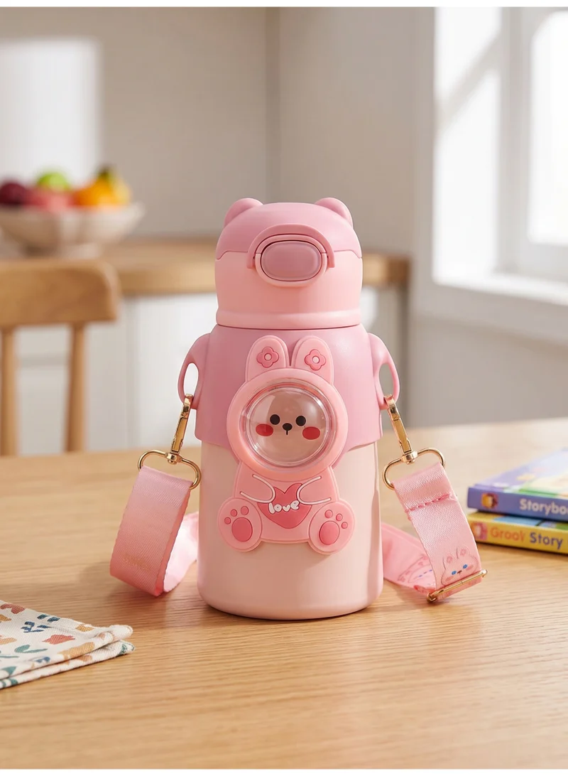 Mobcos Mobcos W Bottle Pink Mobcos Cute Cartoon Kids Water Bottle with Straw and Adjustable Strap Food Grade Tritan One-Click Open Portable Leak Proof Insulated BPA Free For Kids Girls School Travel 500ml | Pink  | Best Price UAE