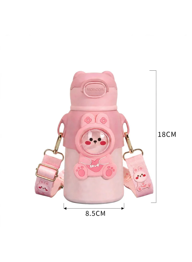 Mobcos Mobcos Cute Cartoon Kids Water Bottle with Straw and Adjustable Strap Food Grade Tritan One-Click Open Portable Leak Proof Insulated BPA Free For Kids Girls School Travel 500ml | Pink