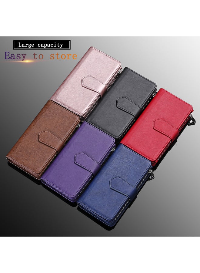 Split Leather Case For Iphone 16 Phone Case 14 PROMAX13 Strong Magnetic Zipper Wallet 15 Two In One XsMax-Color:Red-Applicable Model:For Iphone 15PROMAX