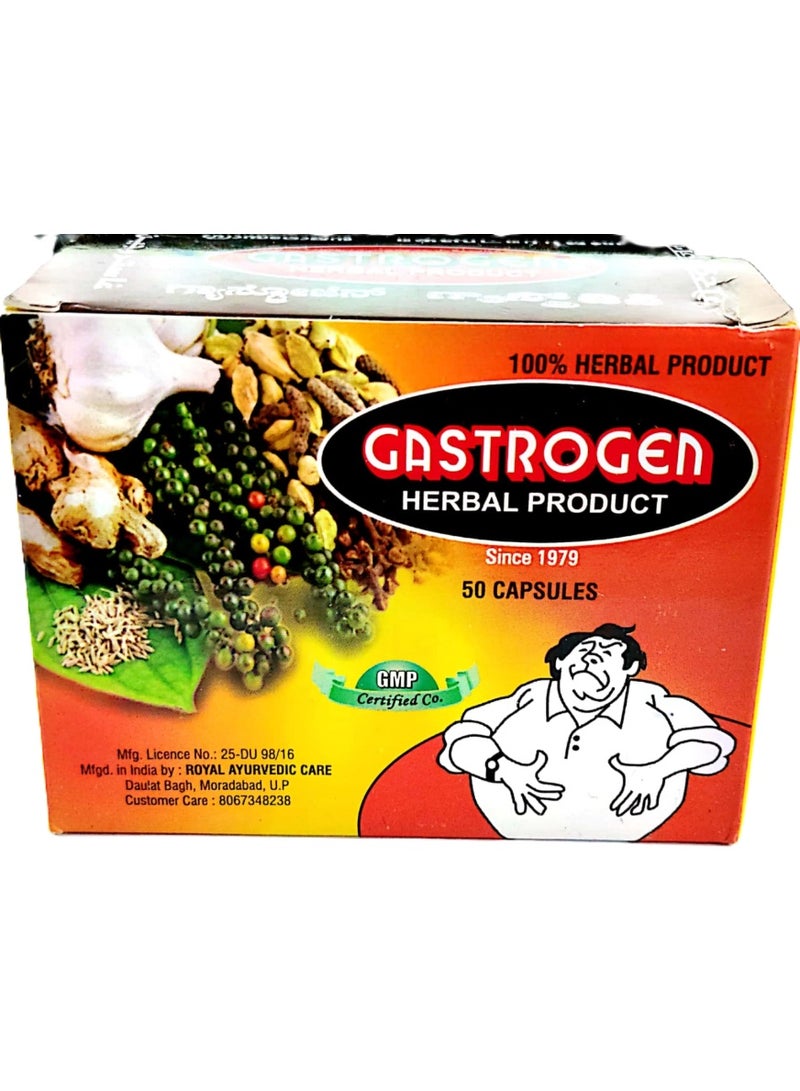 جي ام بي كبسولات جاستروجين العشبية ٥٠ كبسولة - علاج أيورفيدي للحموضة والغازات وعسر الهضم - Image 3