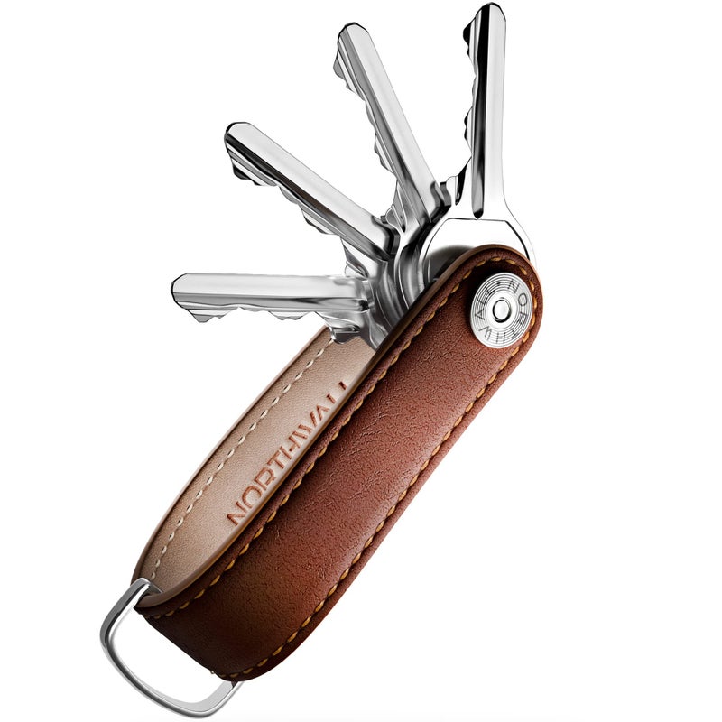 Northwall Leather Key Organizer â€“ Minimalist Pocket Key Holder for Men and Women â€“ Holds Up to 7 Keys with Secure Locking Mechanismâ€“ Durable Vegetable Tanned Leather Keychain Accessory Brown - Image 1