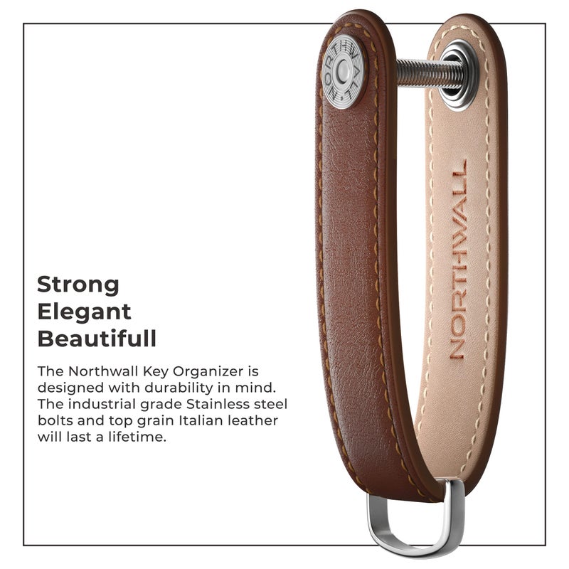 Northwall Leather Key Organizer â€“ Minimalist Pocket Key Holder for Men and Women â€“ Holds Up to 7 Keys with Secure Locking Mechanismâ€“ Durable Vegetable Tanned Leather Keychain Accessory Brown - Image 2