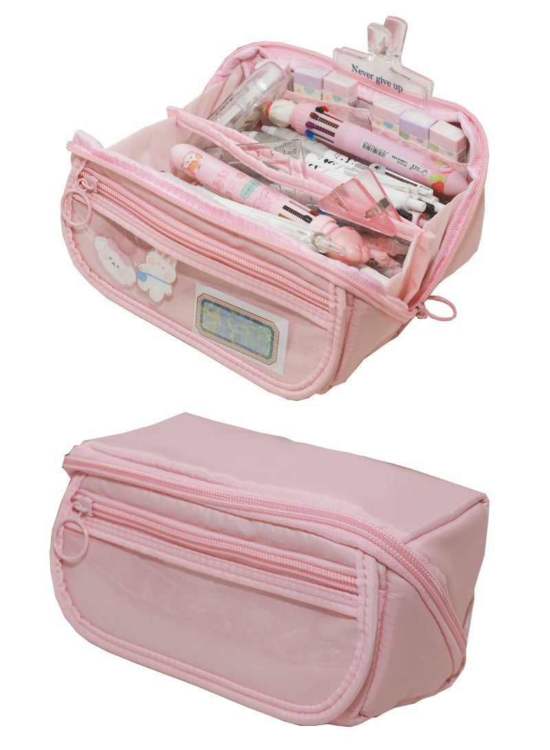 Big Capacity Pencil Pen Case, Pen Case Office College School Large Storage High Capacity Bag Pouch Holder Box Organizer Light, Fashionable pencil case for boys and girls (Pink) - Image 1