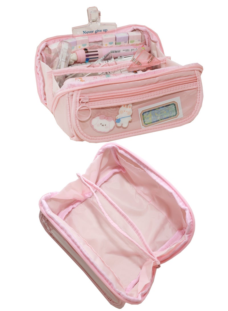 Big Capacity Pencil Pen Case, Pen Case Office College School Large Storage High Capacity Bag Pouch Holder Box Organizer Light, Fashionable pencil case for boys and girls (Pink) - Image 5