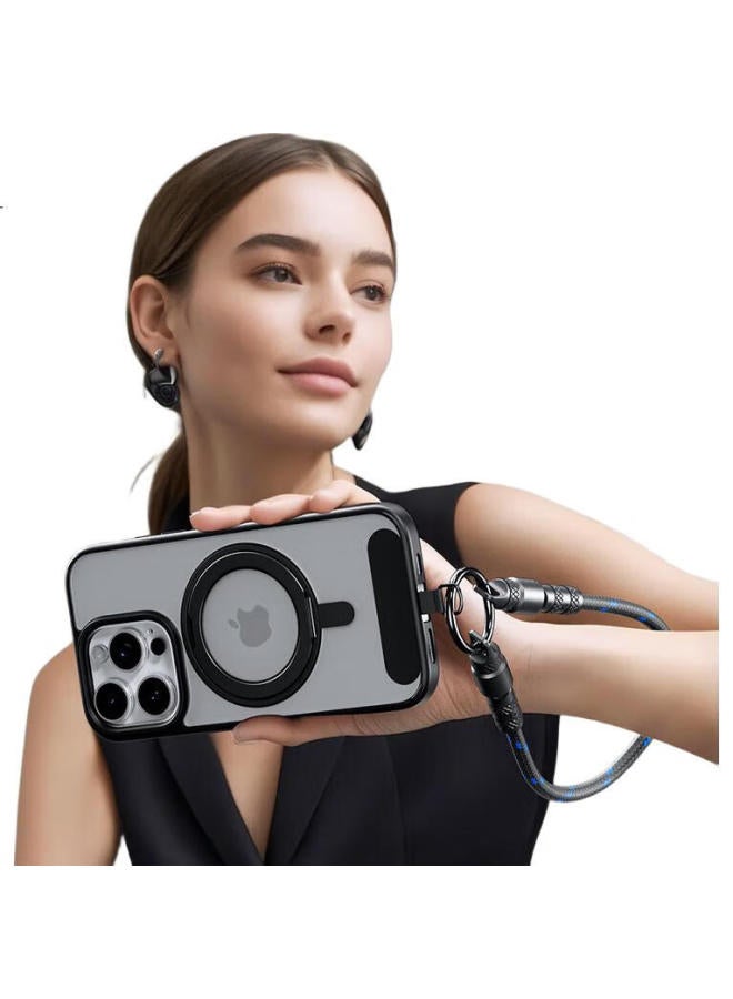 Rock Phone Lanyard Charging Cable Apple Data Cable Two-In-One Double Type-C 60W Fast Charge Iphone 16/15 Tablet Notebook Huawei Mate 70 Honor 30Cm Black - Image 1