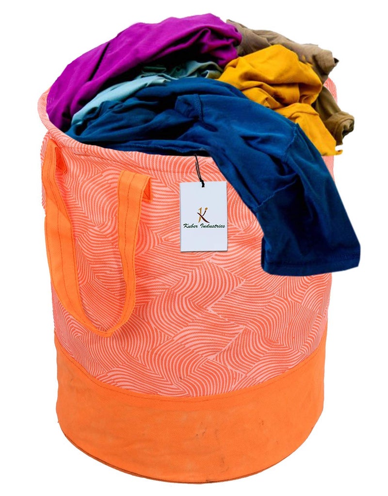 Kuber Industries Printed 2 Pieces Waterproof Canvas Laundry Bag Toy Storage Laundry Basket Organizer 45 L Pink Orange KUBMART2752 - Image 2