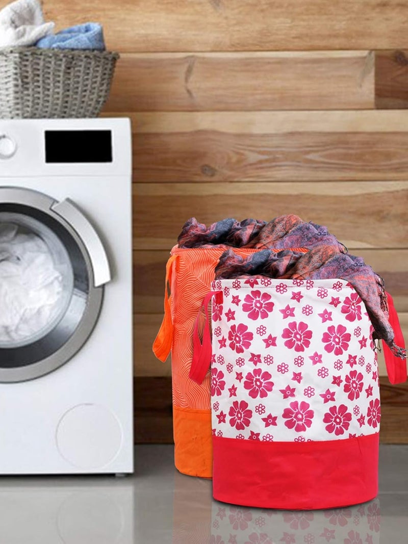 Kuber Industries Printed 2 Pieces Waterproof Canvas Laundry Bag Toy Storage Laundry Basket Organizer 45 L Pink Orange KUBMART2752 - Image 1