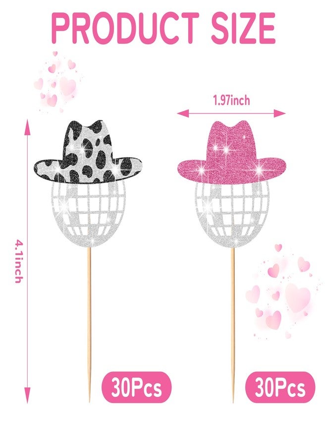 Barydat مجموعة من 60 قطعة من زينة الكب كيك على شكل كرة ديسكو لامعة من باريدات، زينة كعكة على شكل قبعة رعاة البقر، زينة حفلات رعاة البقر الصغيرة مع أعواد لحفلات أعياد الميلاد ذات طابع ديسكو من العقد الأول من القرن الحادي والعشرين (بسيطة) - Image 2