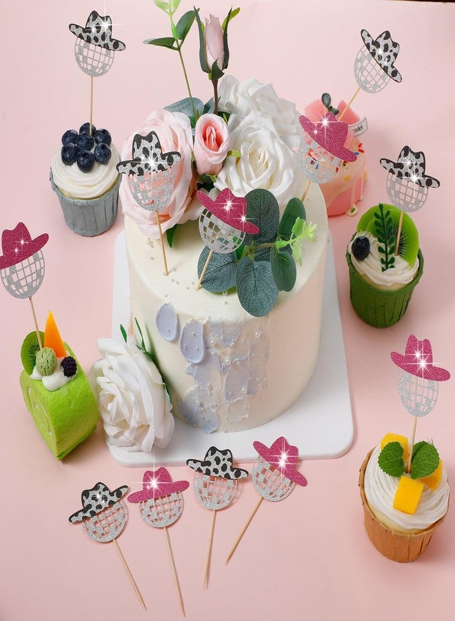 Barydat مجموعة من 60 قطعة من زينة الكب كيك على شكل كرة ديسكو لامعة من باريدات، زينة كعكة على شكل قبعة رعاة البقر، زينة حفلات رعاة البقر الصغيرة مع أعواد لحفلات أعياد الميلاد ذات طابع ديسكو من العقد الأول من القرن الحادي والعشرين (بسيطة) - Image 4