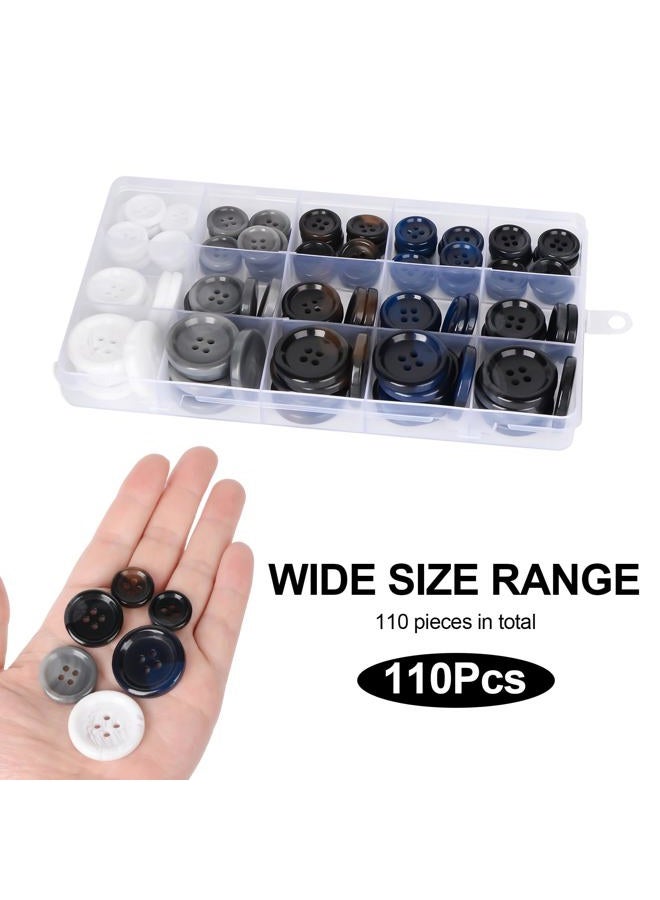 OELFFOW 110Pcs Mixed Sewing Buttons, 4-Hole Craft Round, 5 Color 3 Size(15mm,20mm,25mm) Suit Coats Blazer Resin Button, Suitable for Variety Clothing Sewing, DIY Craft (White,Grey, Brown,Blue, Black) - Image 4