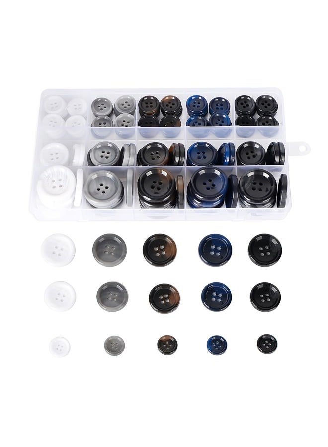 OELFFOW 110Pcs Mixed Sewing Buttons, 4-Hole Craft Round, 5 Color 3 Size(15mm,20mm,25mm) Suit Coats Blazer Resin Button, Suitable for Variety Clothing Sewing, DIY Craft (White,Grey, Brown,Blue, Black) - Image 1