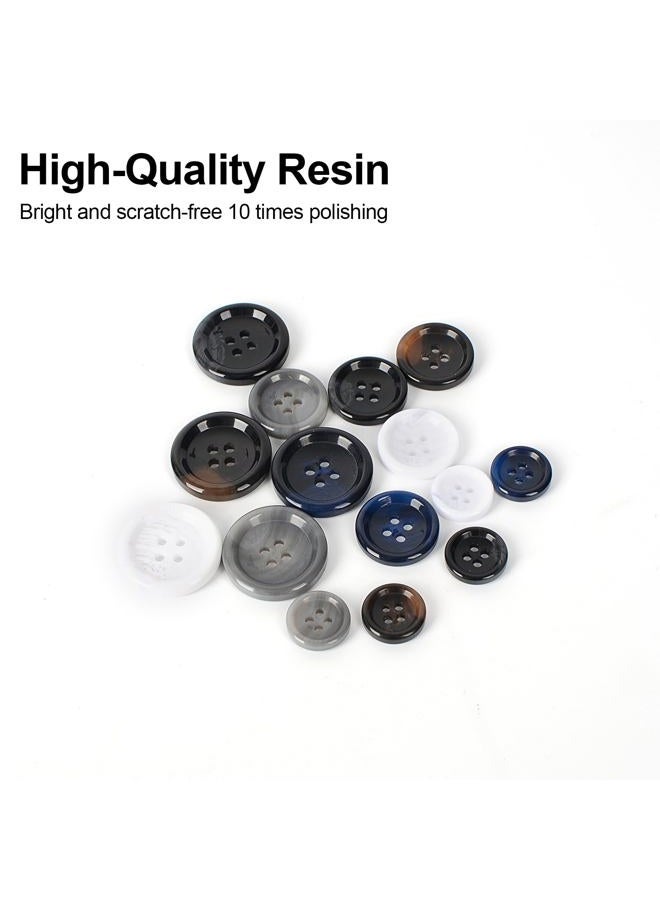 OELFFOW 110Pcs Mixed Sewing Buttons, 4-Hole Craft Round, 5 Color 3 Size(15mm,20mm,25mm) Suit Coats Blazer Resin Button, Suitable for Variety Clothing Sewing, DIY Craft (White,Grey, Brown,Blue, Black) - Image 3