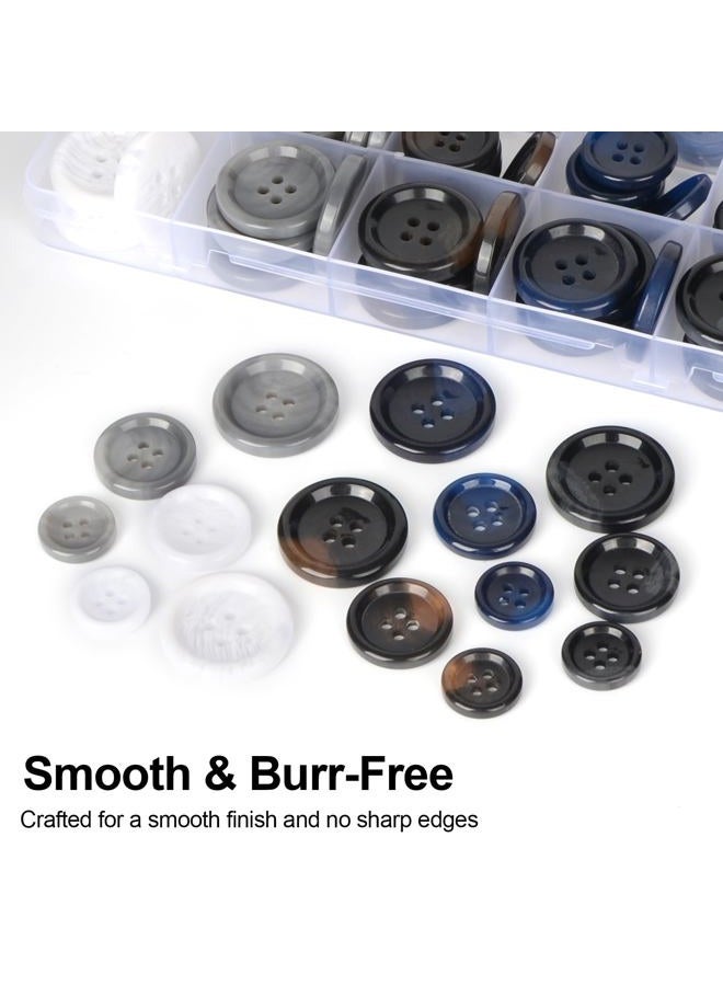 OELFFOW 110Pcs Mixed Sewing Buttons, 4-Hole Craft Round, 5 Color 3 Size(15mm,20mm,25mm) Suit Coats Blazer Resin Button, Suitable for Variety Clothing Sewing, DIY Craft (White,Grey, Brown,Blue, Black) - Image 5