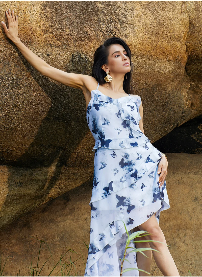 PINACOLADA Women's Navy Blue Blurry Butterfly Dress