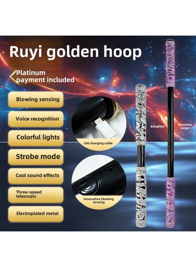Shake Tone Black Wukong Ruyi Golden Hoop Stick Voice Control Wind Control Electric Telescopic Luminous Blowing Seven Color Children's Toy-Colour:Platinum Model  Golden Hoop  - Image 1