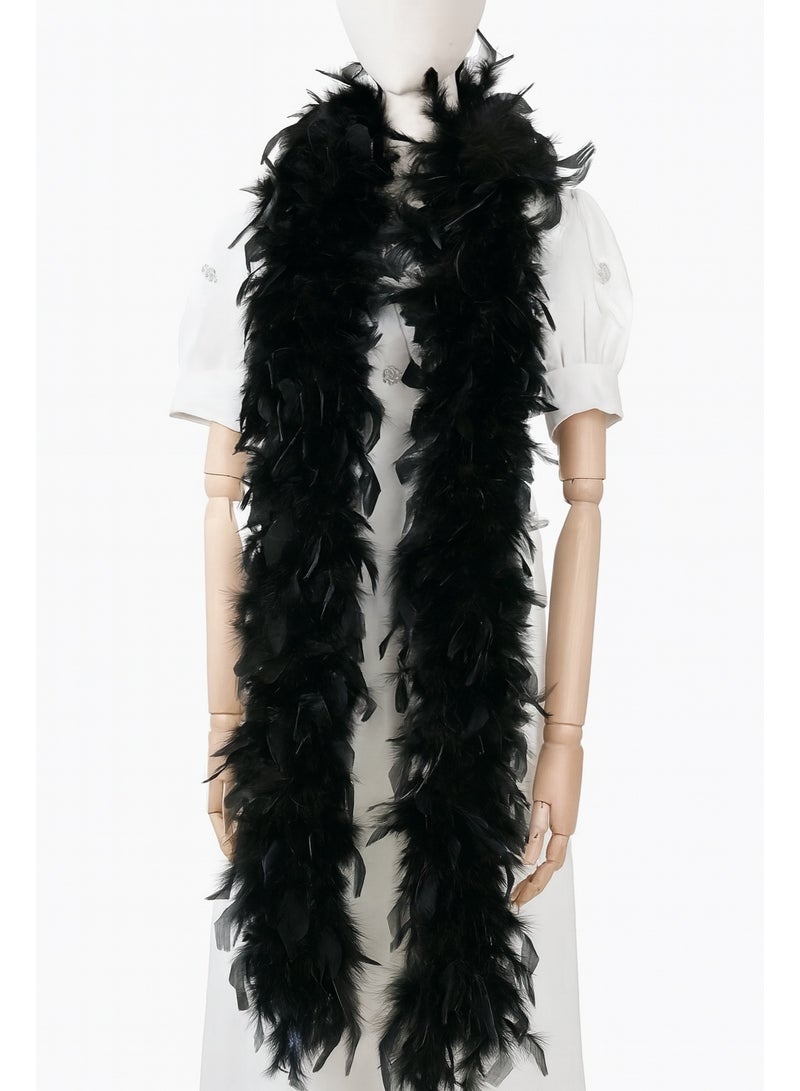 2-Meter Extra Fluffy Feather Boa - Vibrant Colors for Costumes, Parties, Dress-Up, & Crafts | Natural Feather Scarf for Adults & Kids-Black - Image 1