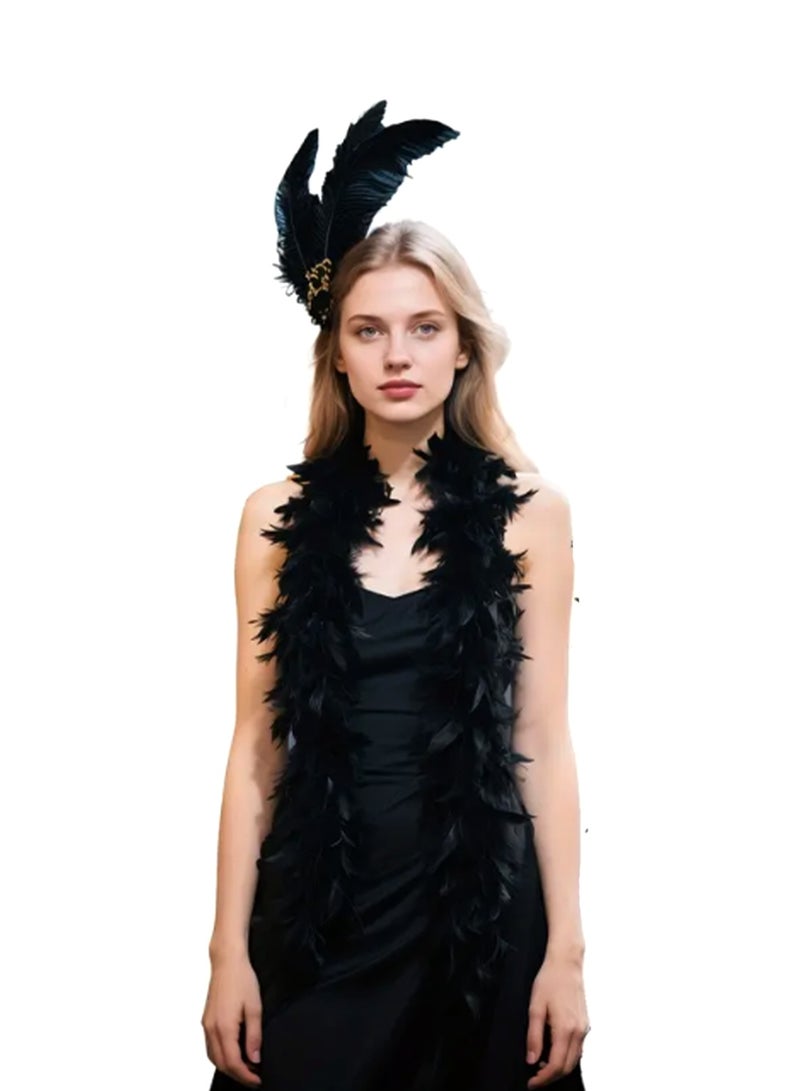 2-Meter Extra Fluffy Feather Boa - Vibrant Colors for Costumes, Parties, Dress-Up, & Crafts | Natural Feather Scarf for Adults & Kids-Black - Image 2