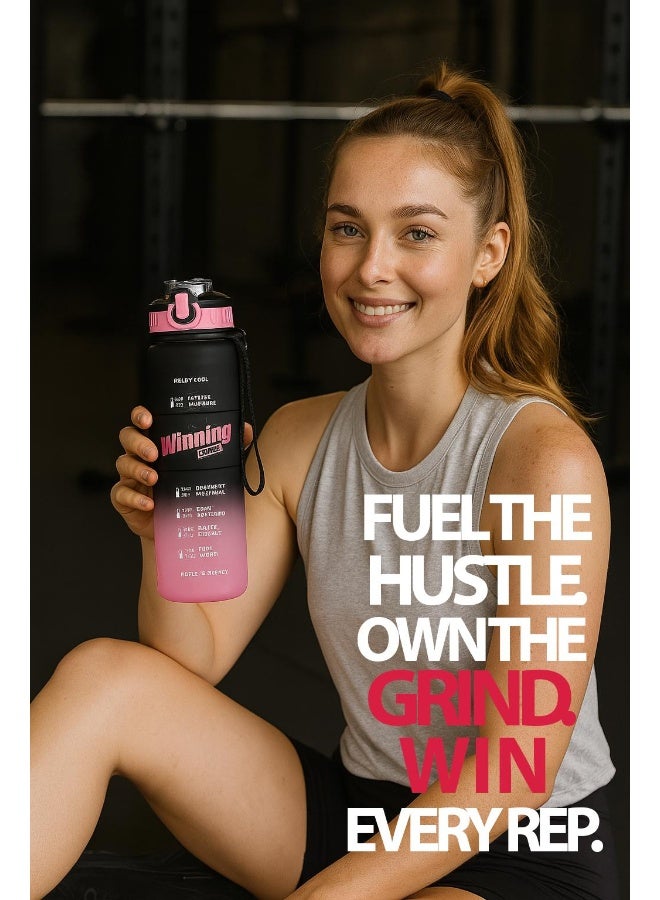 Toshionics 1000ml Motivational Winning Spirit Water Bottle with Time Markers, One-Touch Lockable Lid, Flip-Up Integrated Straw, One Carry Handle and Non-Slip Lid - BPA-Free, Leak-Proof Lid, Eco- Friendly, Plastic, Reusable, Drink Reminder Water Bottle for Adults and Kids in School, Office, Daily Hydration, Gym, Fitness, Yoga, Cycling, Hiking, Outdoor Camping, Hiking, Sports and Travel, 32oz Bottle - Image 3