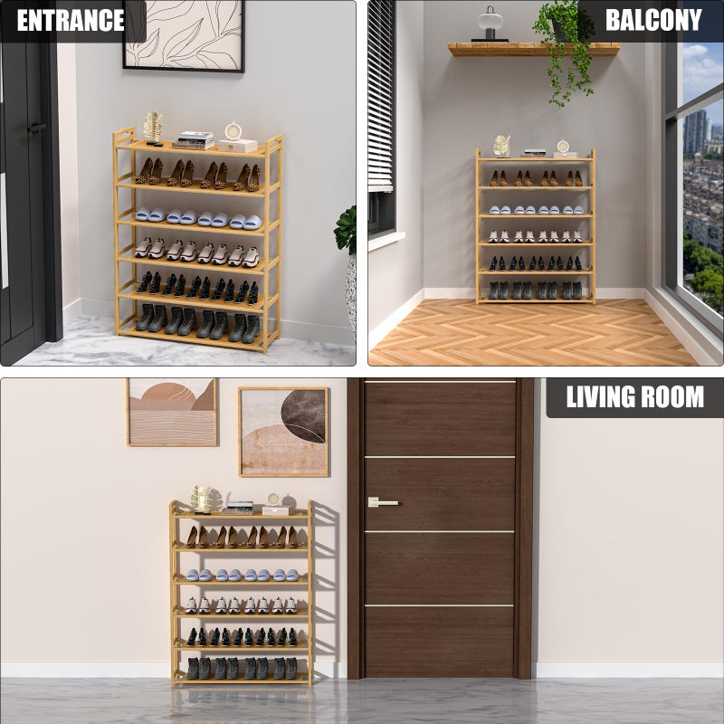 RESTSUKO 6-Tier Free Standing Shoe Racks, Bamboo Wood Shoe Rack for Entryway & Closet, Holds up to 24 Pairs of Shoes - Image 3