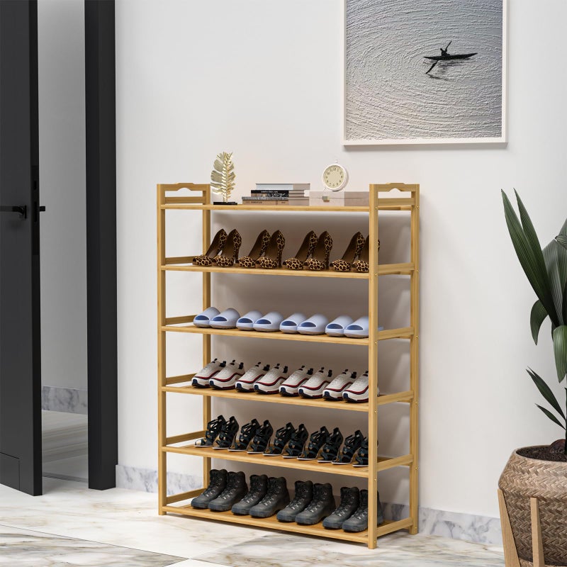 RESTSUKO 6-Tier Free Standing Shoe Racks, Bamboo Wood Shoe Rack for Entryway & Closet, Holds up to 24 Pairs of Shoes - Image 4