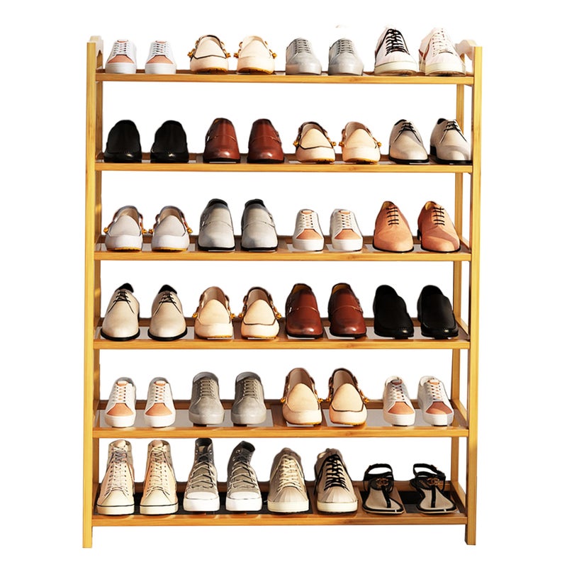 RESTSUKO 6-Tier Free Standing Shoe Racks, Bamboo Wood Shoe Rack for Entryway & Closet, Holds up to 24 Pairs of Shoes - Image 1