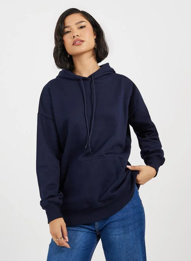 Oversized Longline Back Slogan Hoodie