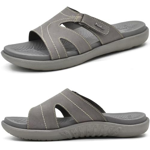 KuaiLu Womens Fashion Orthotic Slides Ladies Lightweight Athletic Yoga Mat Walking Sandals Slip On Thick Cushion Recovery Slippers Sandles Comfortable Plantar Fasciitis Arch Support Grey Size 8 - Image 1