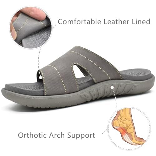 KuaiLu Womens Fashion Orthotic Slides Ladies Lightweight Athletic Yoga Mat Walking Sandals Slip On Thick Cushion Recovery Slippers Sandles Comfortable Plantar Fasciitis Arch Support Grey Size 8 - Image 3