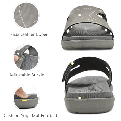 KuaiLu Womens Fashion Orthotic Slides Ladies Lightweight Athletic Yoga Mat Walking Sandals Slip On Thick Cushion Recovery Slippers Sandles Comfortable Plantar Fasciitis Arch Support Grey Size 8 - Image 4