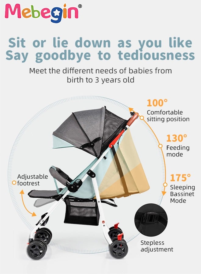 ميبيجين عربة أطفال خفيفة الوزن وسهلة الطي وعربة أطفال، عربة سفر مع مظلة وسلة تخزين، مسند متعدد الأوضاع، 4.3 كجم قابلة للطي بيد واحدة، عربة أطفال طائرة للأطفال حديثي الولادة - Image 5