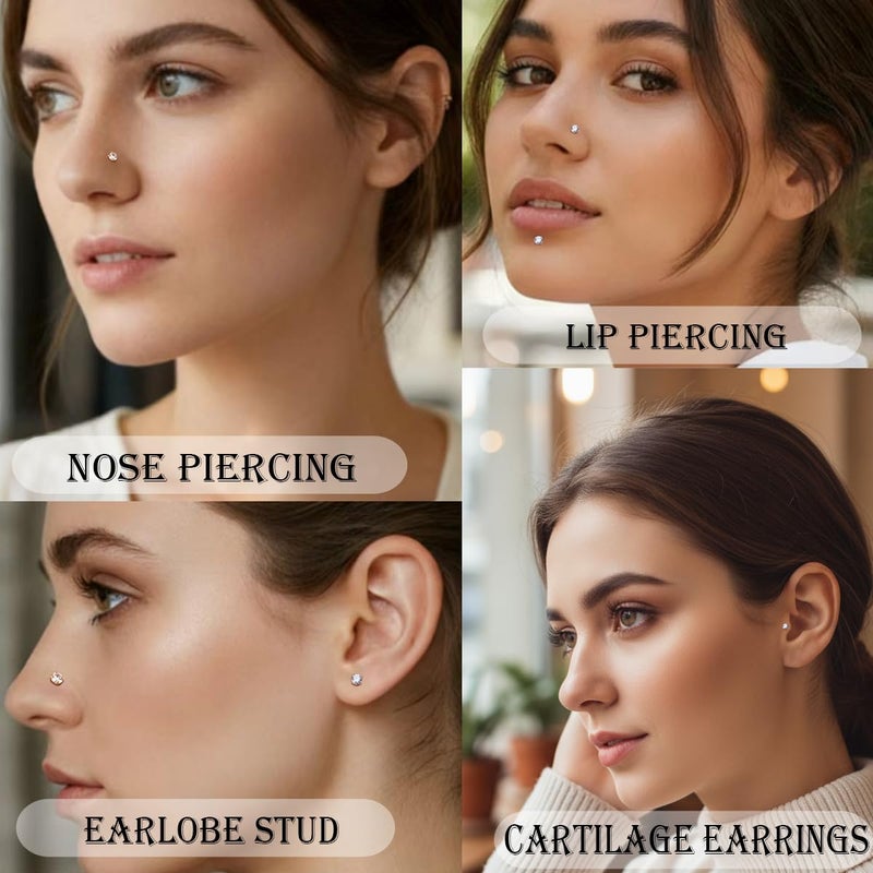 Purbeaut 18G Threadless Flat Back Nose Studs, Women Men, Hypoallergenic Nose Rings, Nose Nostril Tragus Helix Piercing Jewelry, Jewelry for Women Gifts - Image 3